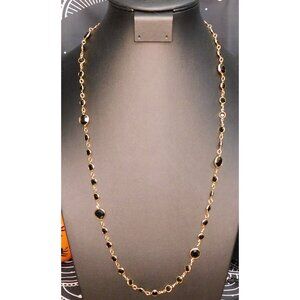 Glam Goth Black And Gold Tone Gemmed Chain Necklace